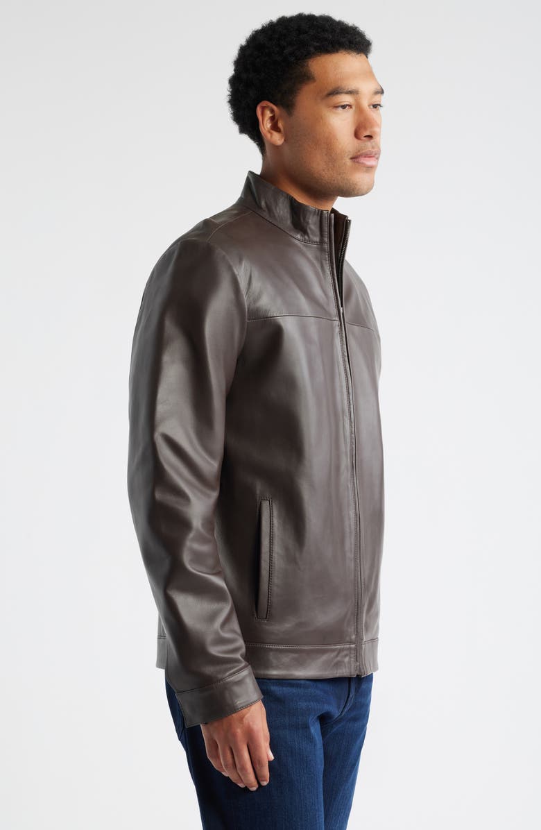 Nordstrom Stand Collar Leather Bomber Jacket, Alternate, color, Brown Bean