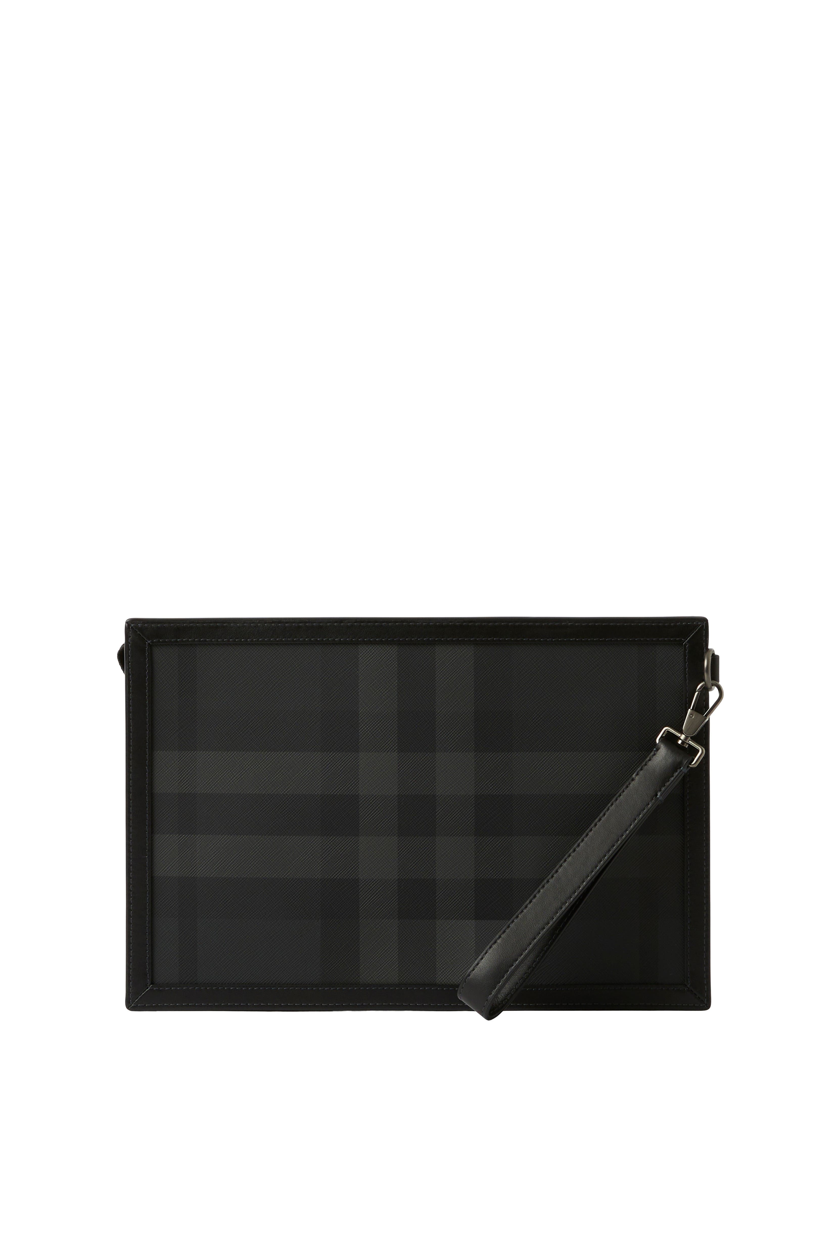 Burberry Check Zip Pouch, Alternate, color, Charcoal
