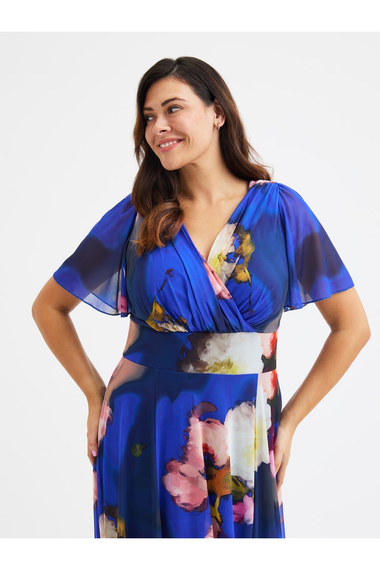 Isabelle Printed Angel Sleeve Maxi Dress, Alternate, color, Royal Abstract Floral