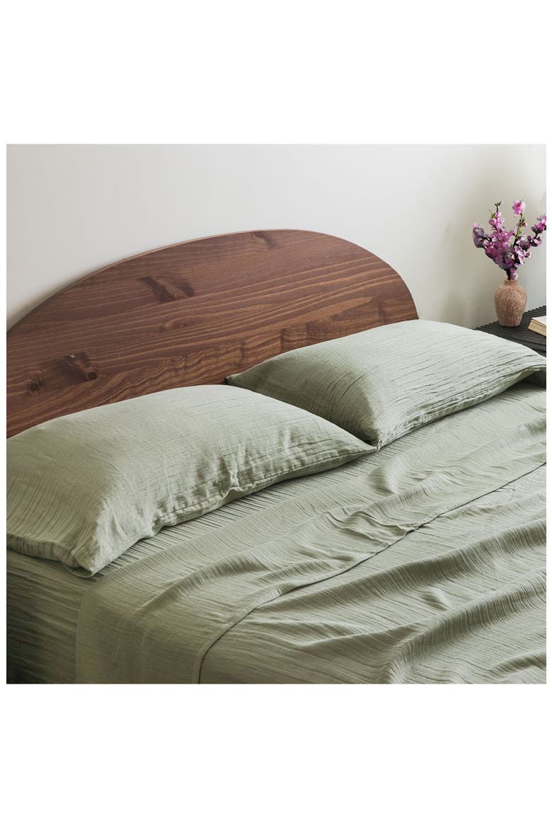 Zen Crinkled Cotton Gauze Flat Sheet, Alternate, color, MATCHA