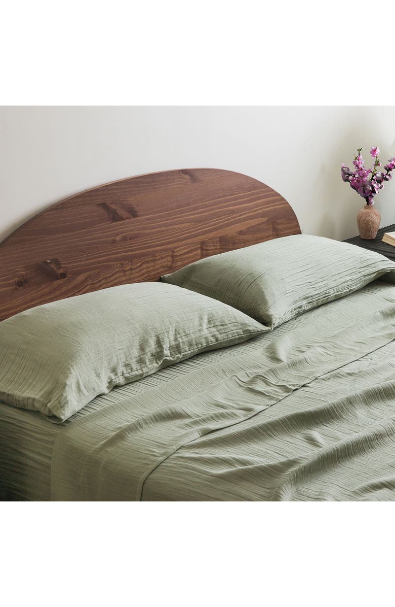 Crane Air Zen Crinkled Cotton Gauze Flat Sheet, Alternate, color, Matcha