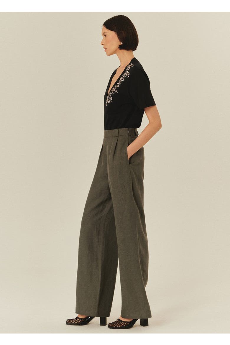 Royalty Pure Linen Palazzo Pants, Alternate, color, GREY