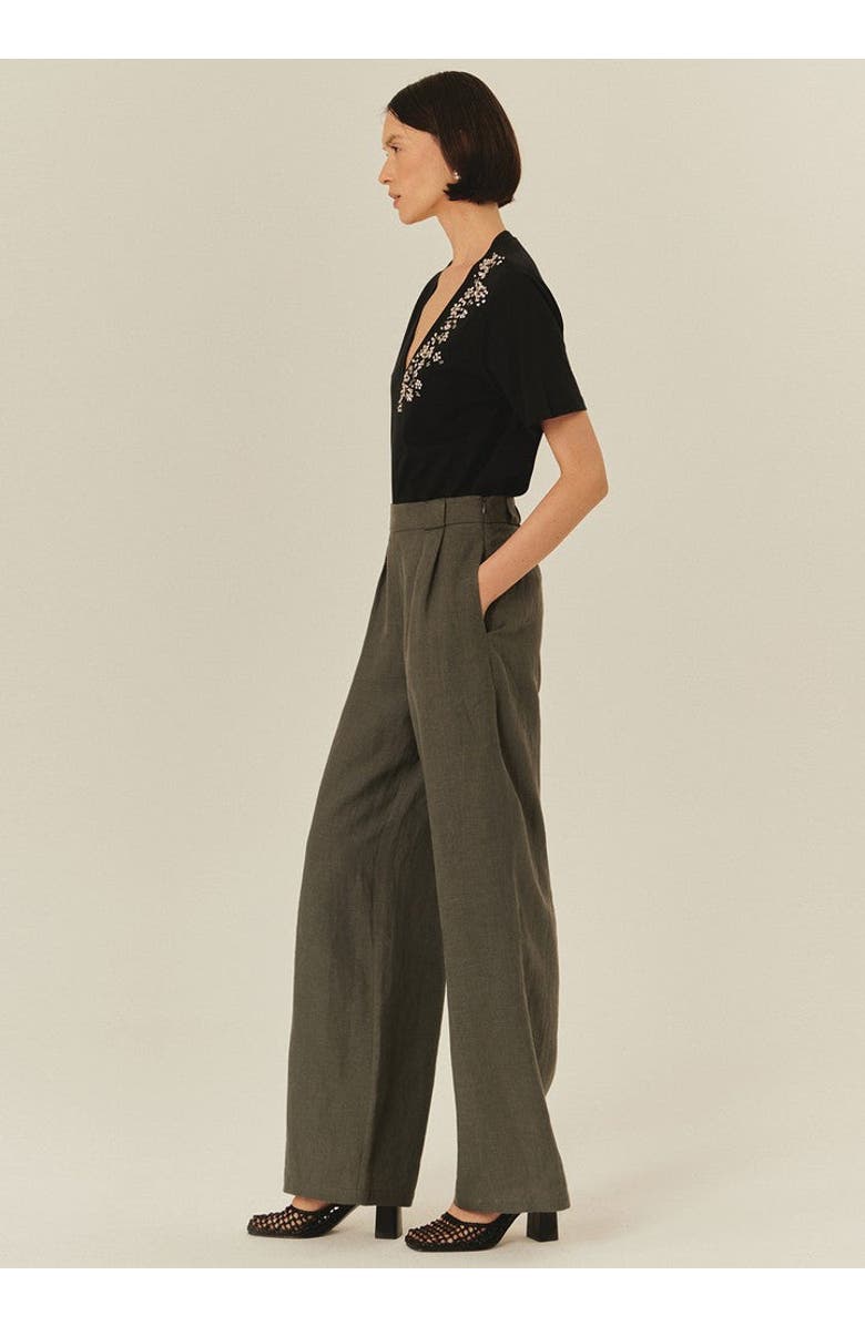 Exquise Royalty Pure Linen Palazzo Pants, Alternate, color, Grey