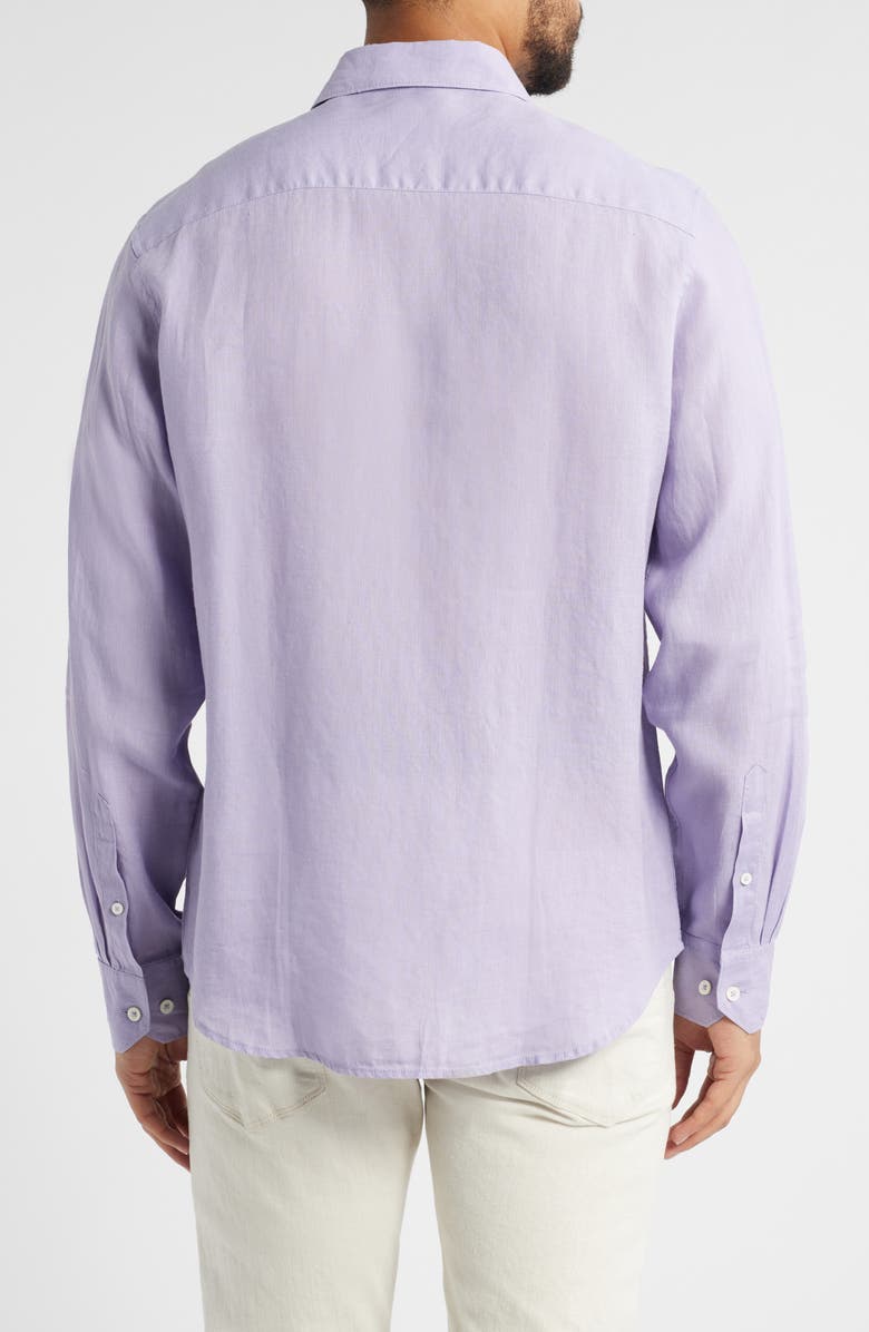 Bugatchi Axel Shaped Fit Linen Button-Up Shirt, Alternate, color, Lilac