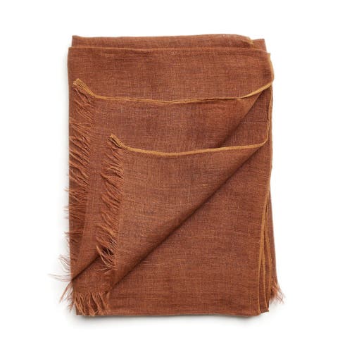 Studio Variously Coco Brown Hand Woven Linen Scarf In Brown