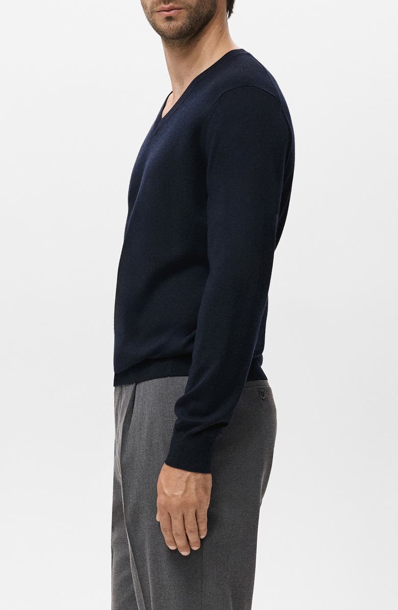 MANGO Solid Wool V-Neck Sweater, Alternate, color, Navy