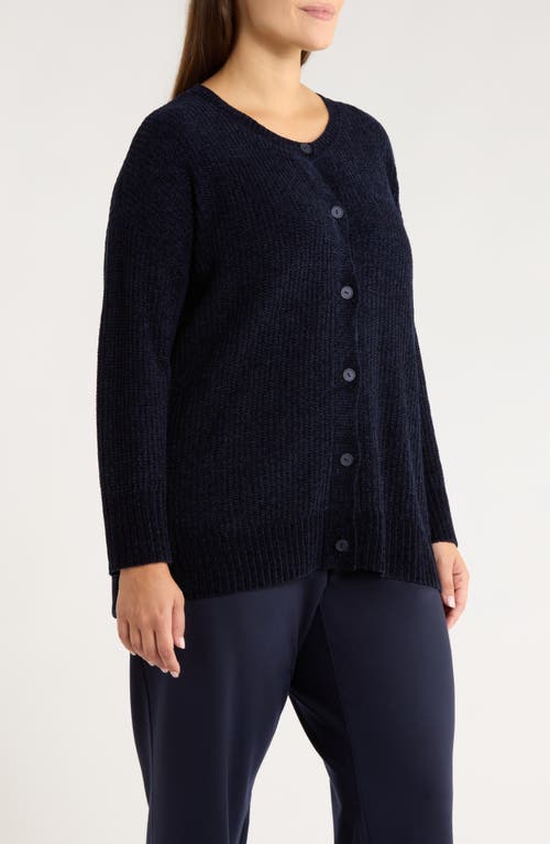 Eileen Fisher Crewneck Cardigan In Blue