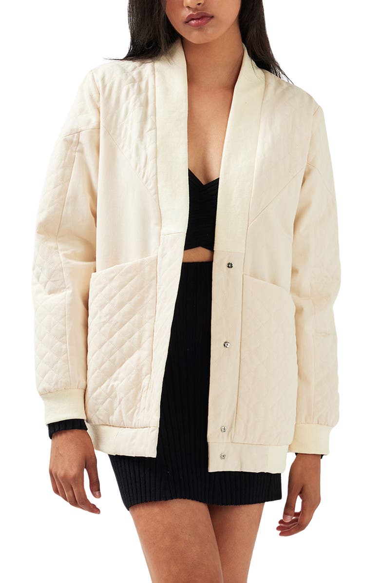Belle & Bloom Over it Cotton Quilted Bomber Jacket, Main, color, Cream