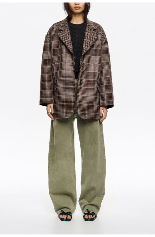 Bimba Y Lola Checked Double-face Raw Finish Coat In Brown