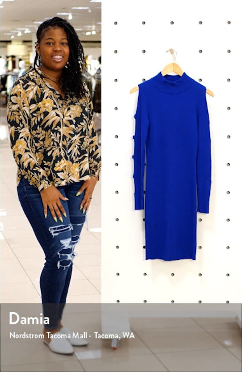 Mock Neck Long Sleeve Sweater Dress, sales video thumbnail