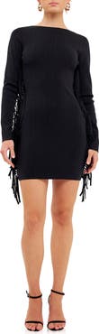 Endless Rose Premium Fringe Long Sleeve Sweater Dress