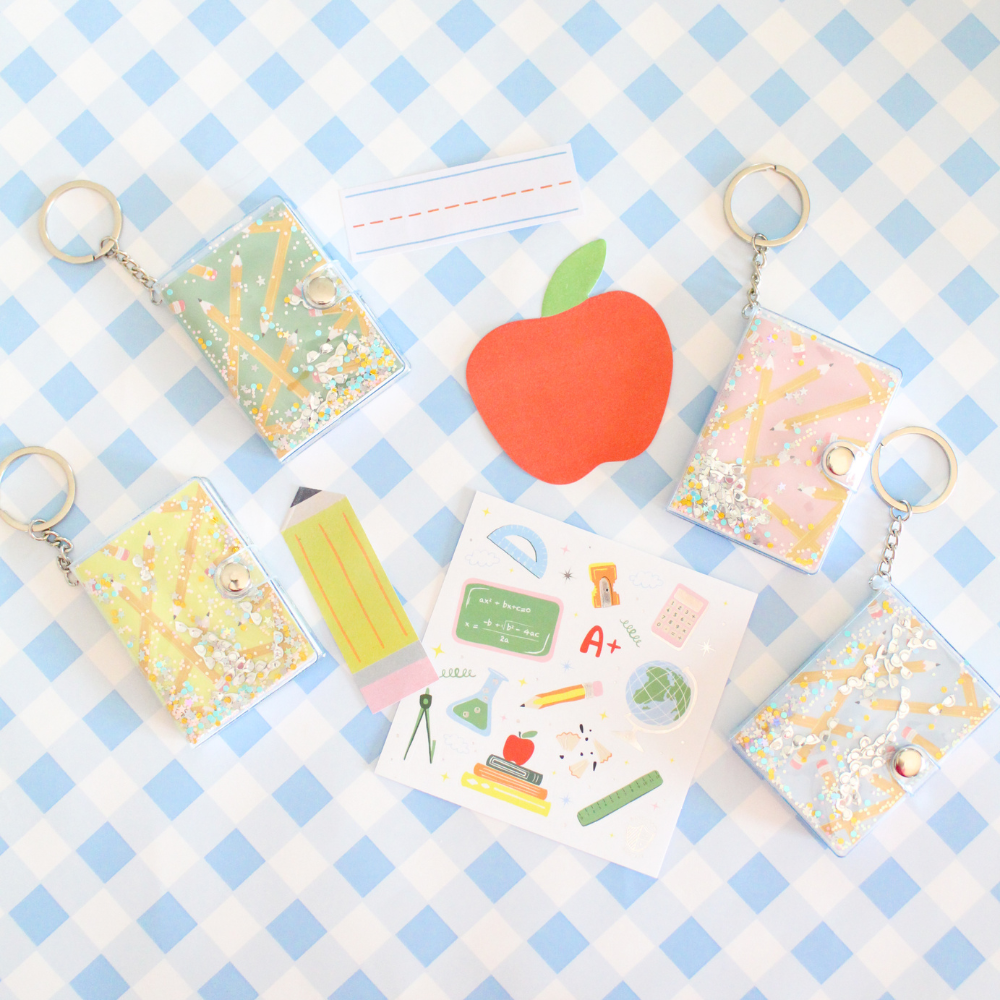 Back to School Mini Notebook Keychain in Yellow - 4 Color Options, Alternate, color, Yellow