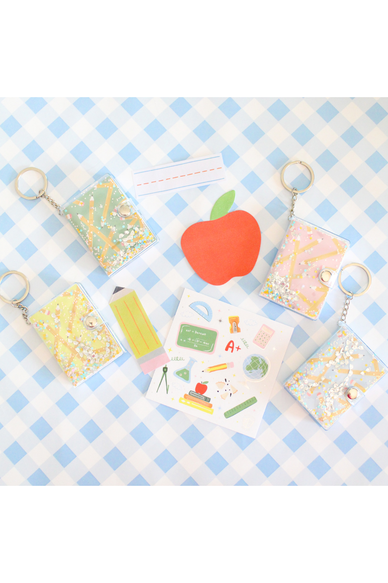 Back to School Mini Notebook Keychain in Pink - 4 Color Options, Alternate, color, Yellow