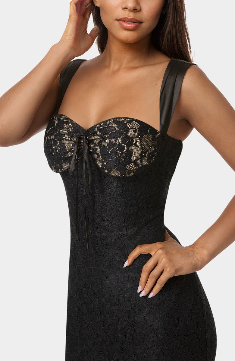 bebe Lace Maxi Dress, Alternate, color, Black/ Nude