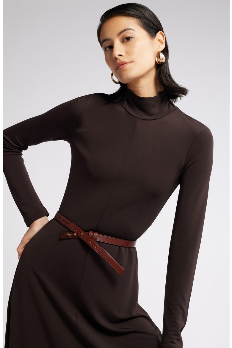 Long Sleeve Matte Jersey Dress, Alternate, color, BROWN GANACHE