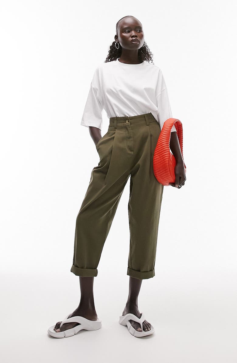 Topshop Pleated Peg Leg Trousers, Main, color, 