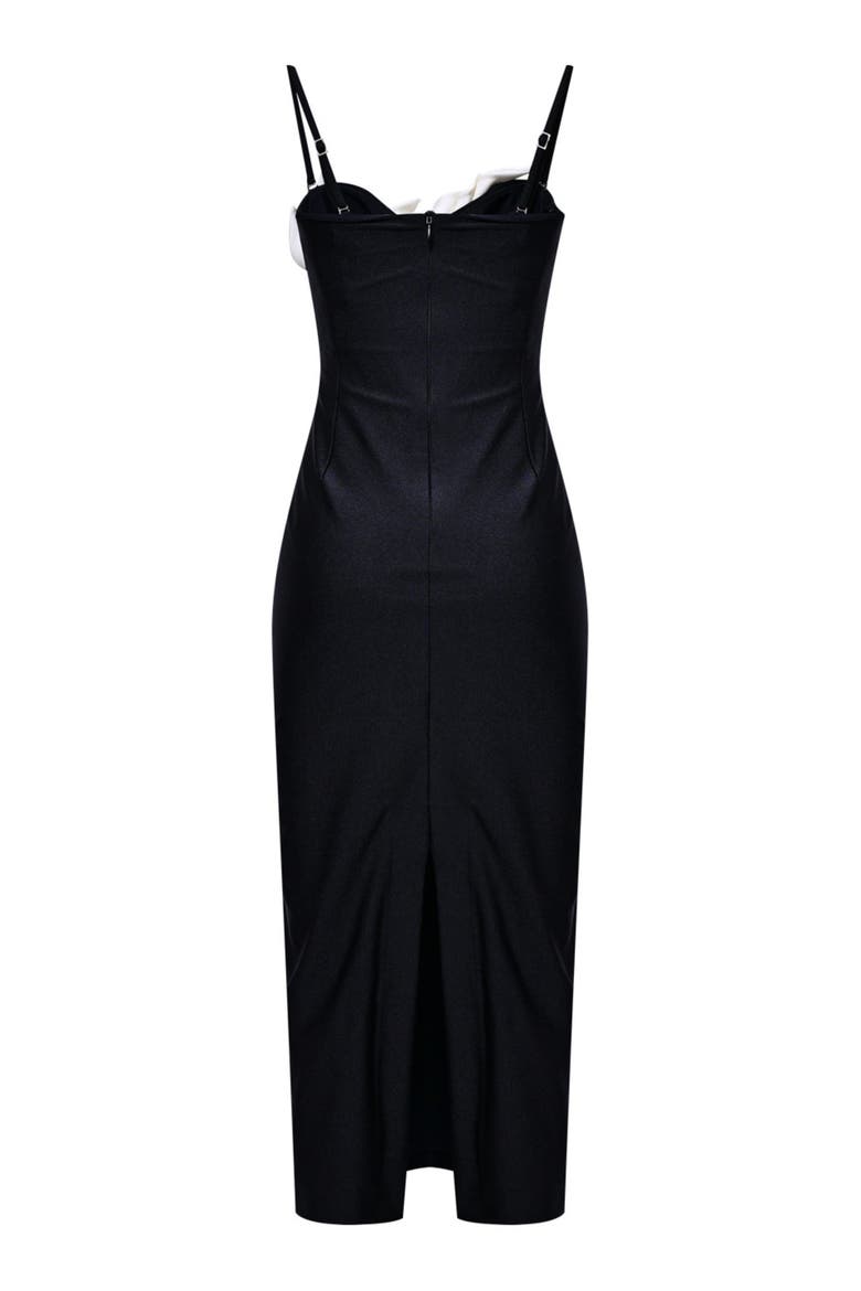 Selene Mesh Flower Applique Midi Dress, Alternate, color, BLACK