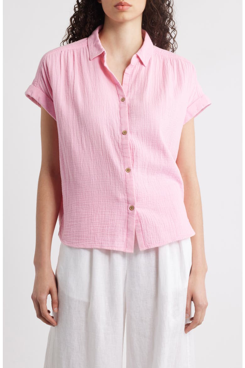 Rowan Cotton Button-Up Shirt, Main, color, WILD ROSE WASH
