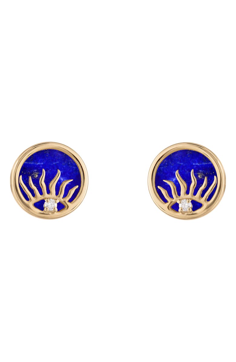 EDEN PRESLEY Lapis Lazuli & Diamond Sunrise Stud Earrings, Main, color, Yellow Gold/ Diamond