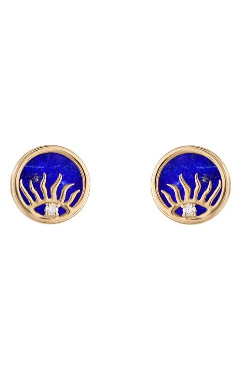 Lapis Lazuli & Diamond Sunrise Stud Earrings