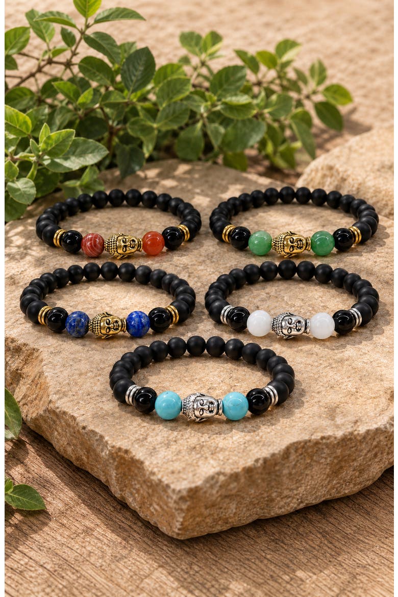 Buddha Obsidian Beaded Bracelet, Alternate, color, Green Aventurine / Gold Tone