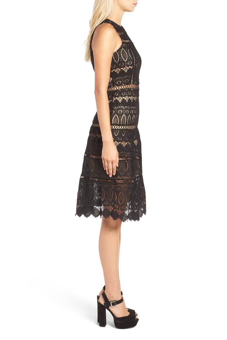 Lattice Embroidered Midi Dress, Alternate, color, BLACK