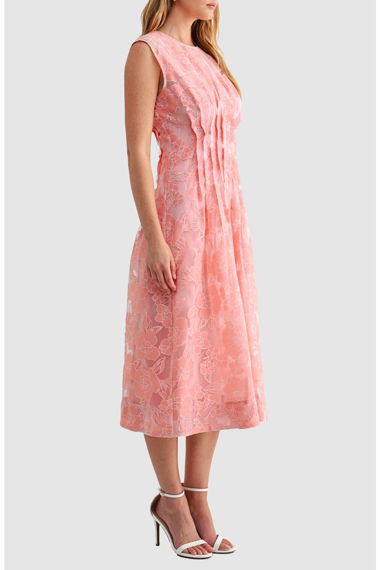 Floral Cap Sleeve Cinched Waist Fit & Flare Midi Dress, Alternate, color, PINK