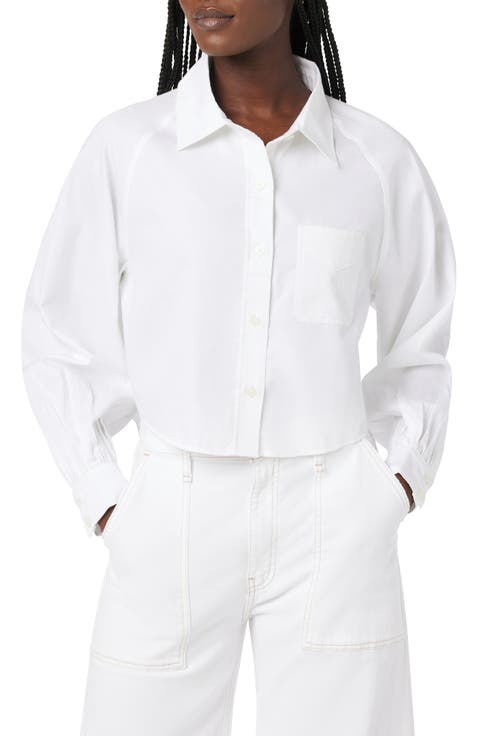 Raglan Balloon Sleeve Button-Down Top