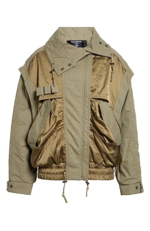 Oversize Batwing Sleeve Cotton Twill & Nylon Jacket