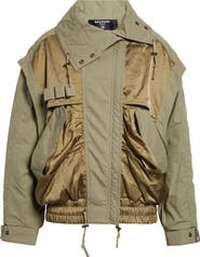 Balmain Oversize Batwing Sleeve Cotton Twill & Nylon Jacket