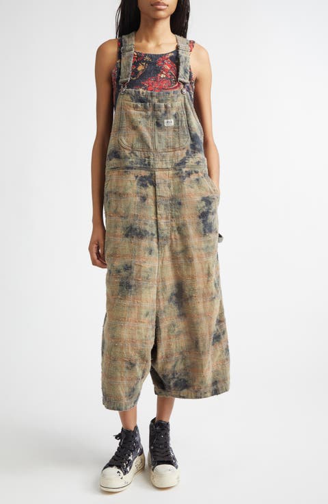 Overdyed Plaid Cotton Flannel Jumbo Overalls