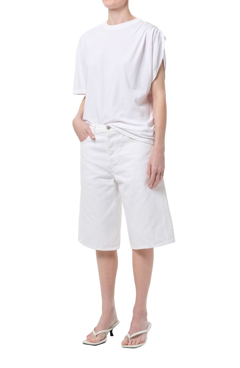 AGOLDE Roma Ruched Sleeve Organic Cotton T-Shirt, Alternate, color, White