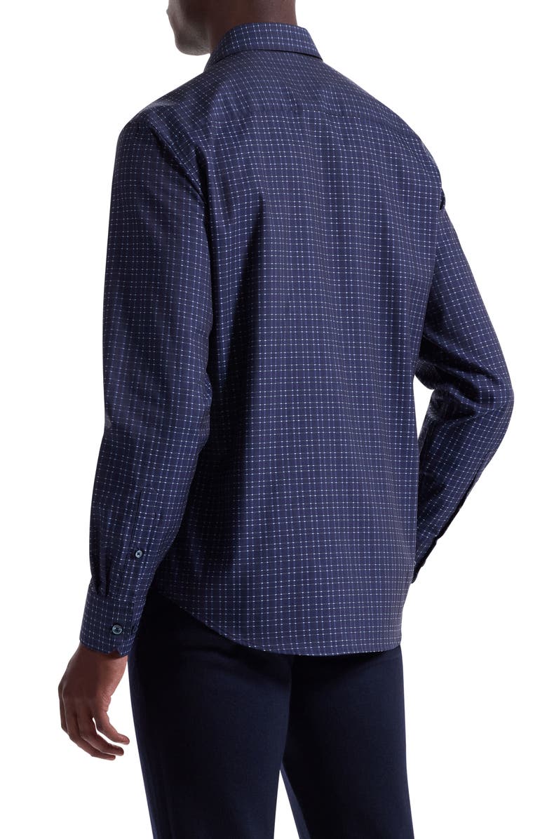 Bugatchi Julian Shaped Fit Check Cotton Button-Up Shirt, Alternate, color, Navy