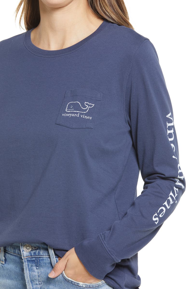 vineyard vines Whale Long Sleeve Pocket Graphic Tee, Alternate, color, Blue Blazer