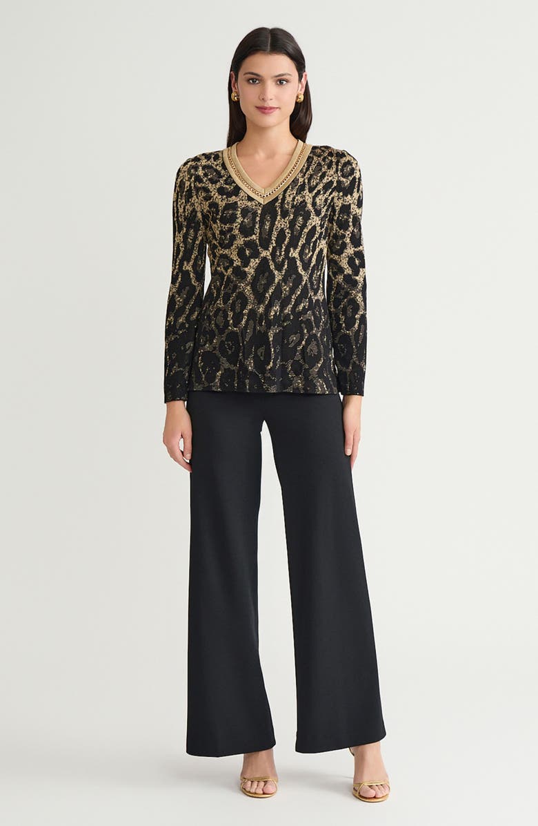 Ming Wang Metallic Leopard Jacquard Tunic, Alternate, color, Black/ Gold