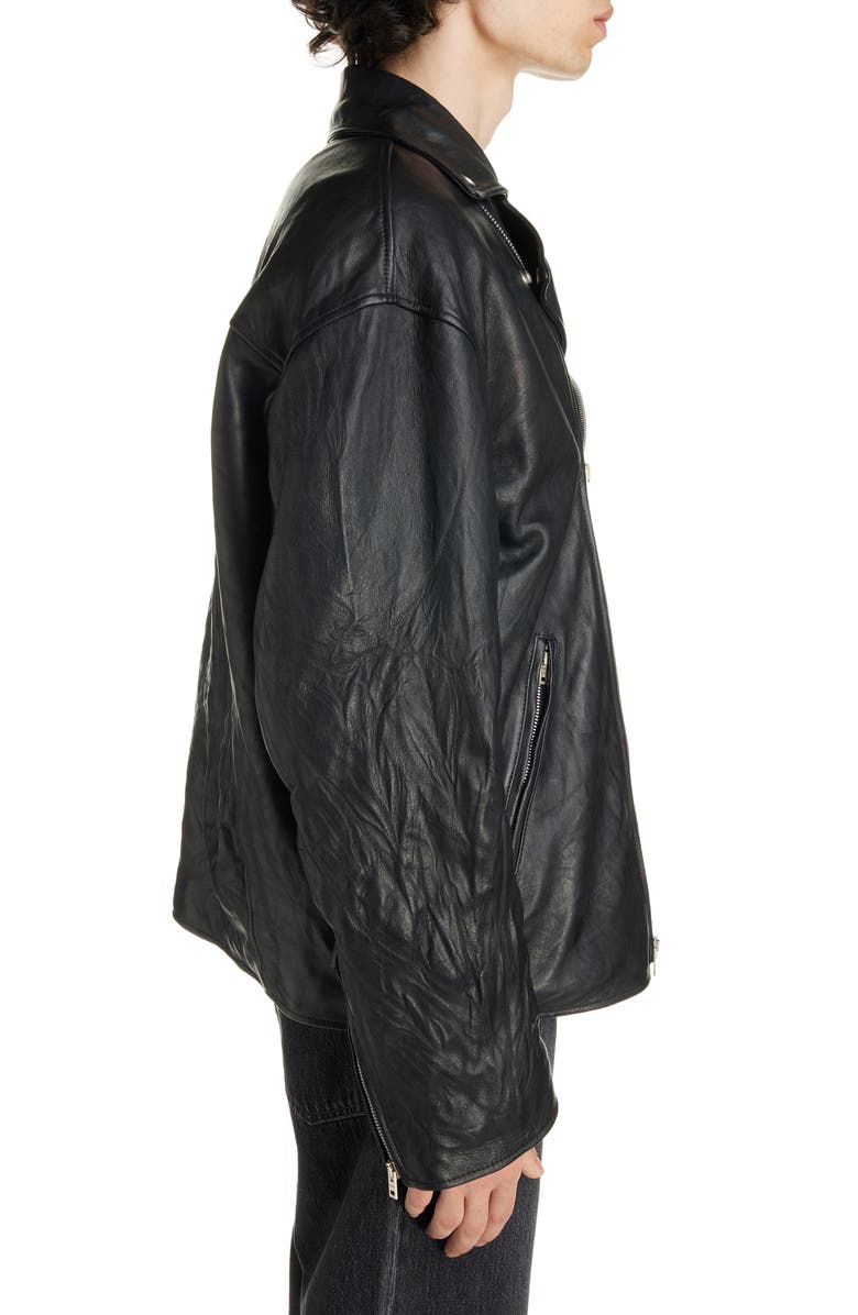 Acne Studios Oversize Leather Motorcycle Jacket, Alternate, color,