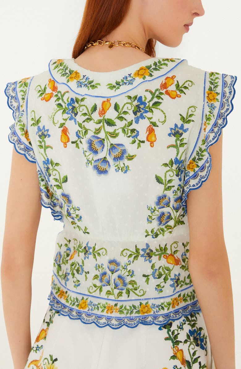 FARM Rio Emily Floral Deep V-neck Tie Front Top, Alternate, color, Off-White