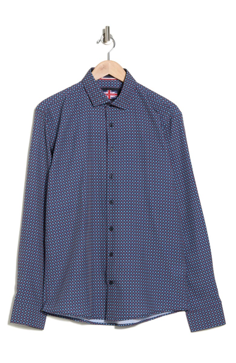 SOUL OF LONDON Geometric Stretch Button-Up Shirt, Alternate, color, Blue Multi
