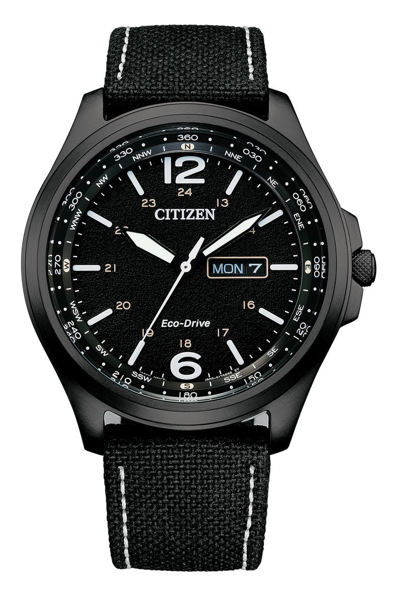 Eco-Drive Nylon Strap Watch, 44mm, Main, color, BLACK