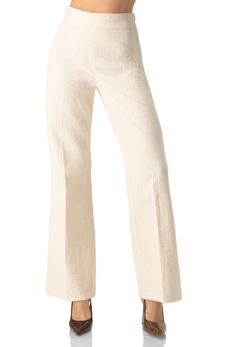 IVONNE Wide-Leg Textured Trousers with Side Zipper, Main, color, Natural