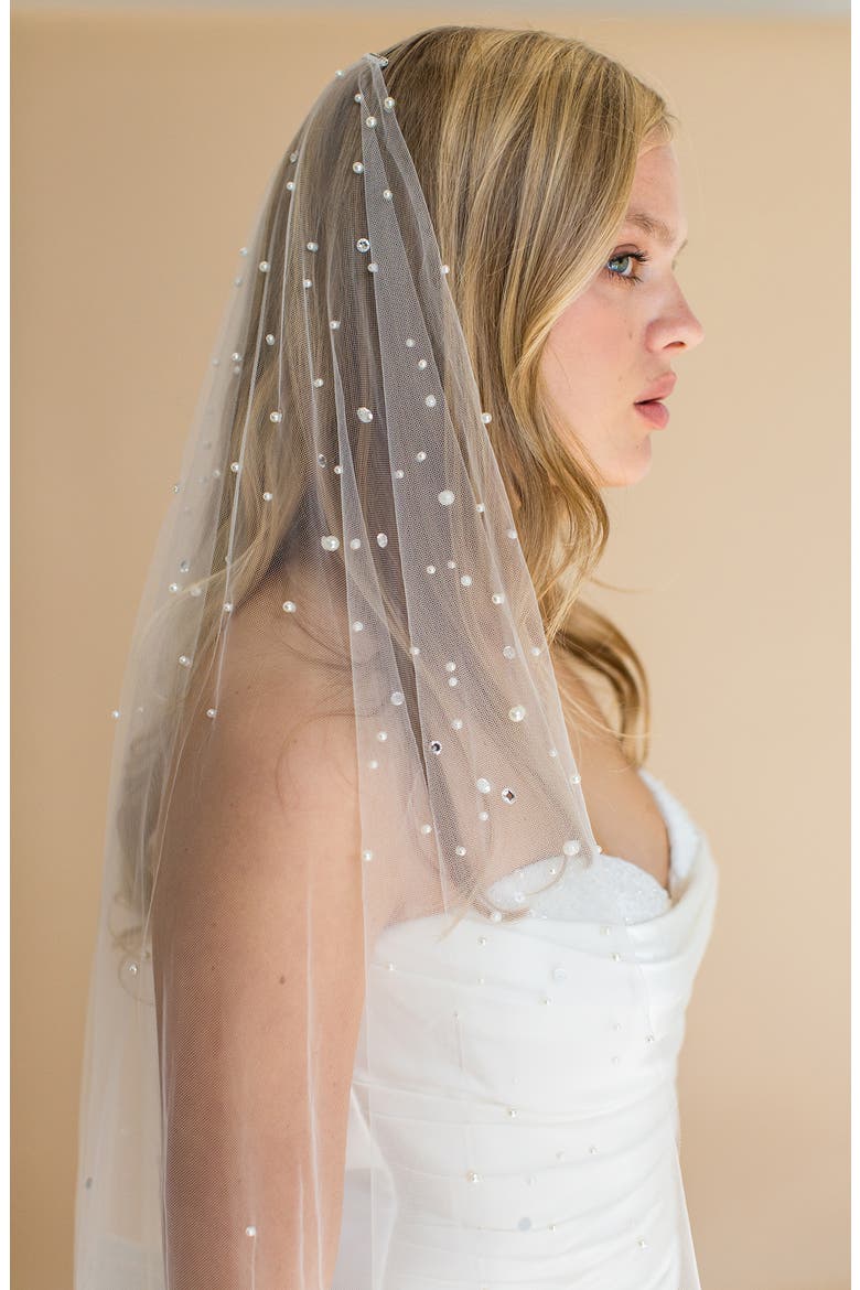 Ione Crystal & Imitation Pearl Fingertip Veil (Nordstrom Exclusive), Alternate, color, IVORY