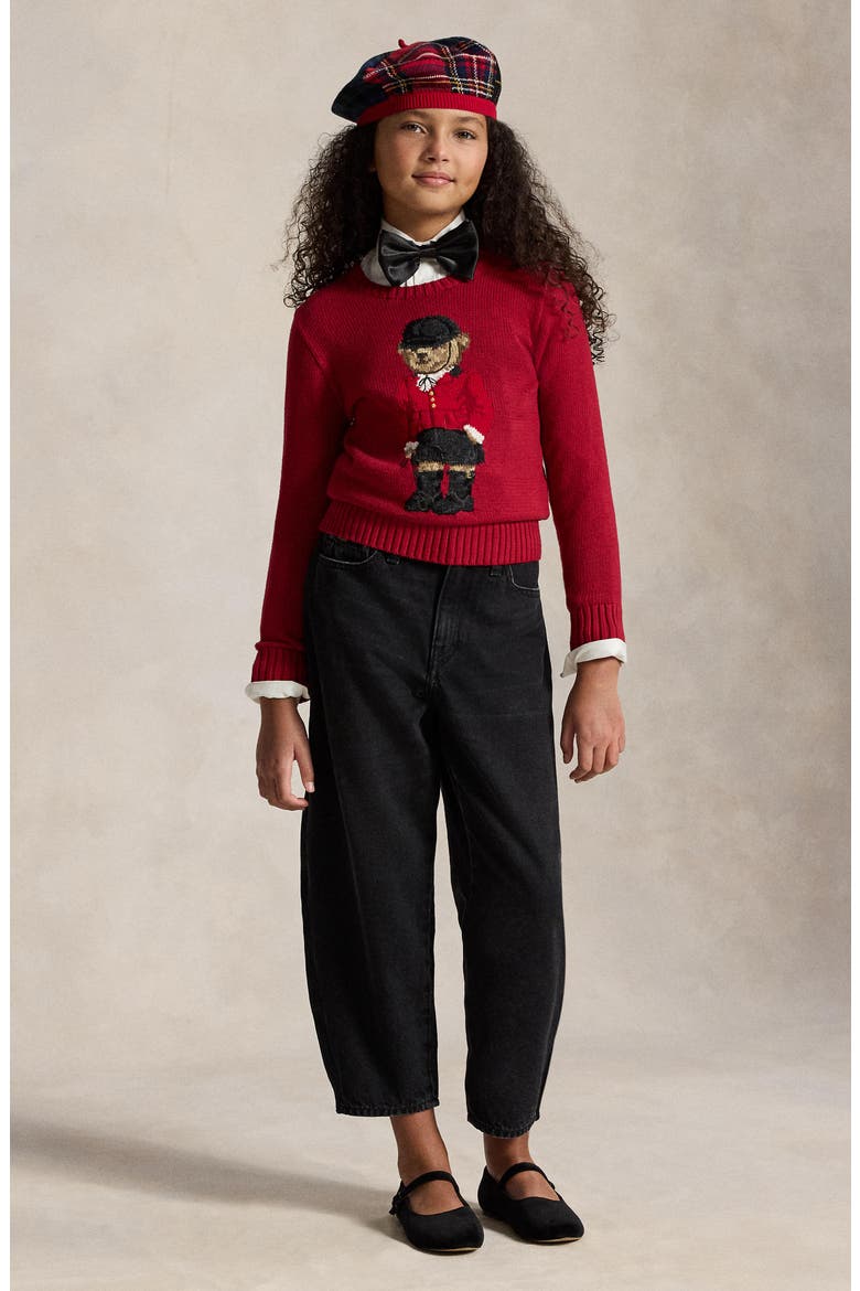 Kids' Polo Bear Cotton Sweater, Alternate, color, RED
