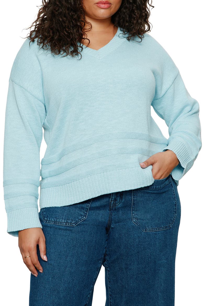 V-Neck Cotton Sweater, Alternate, color, AQUAMARINE BLUE