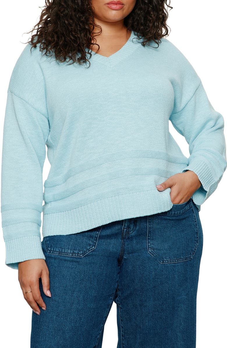 Sanctuary V-Neck Cotton Sweater, Alternate, color, Aquamarine Blue