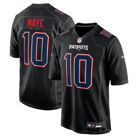 Men's Nike Drake Maye Carbon Black New England Patriots Fashion Game Jersey