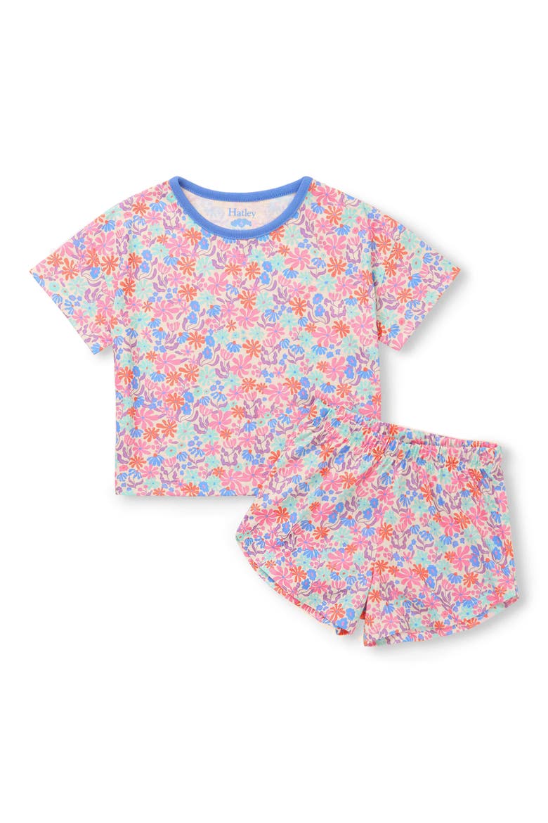 Kids' Whimsical Flowers Two-Piece Short Pajamas, Main, color, BLUE