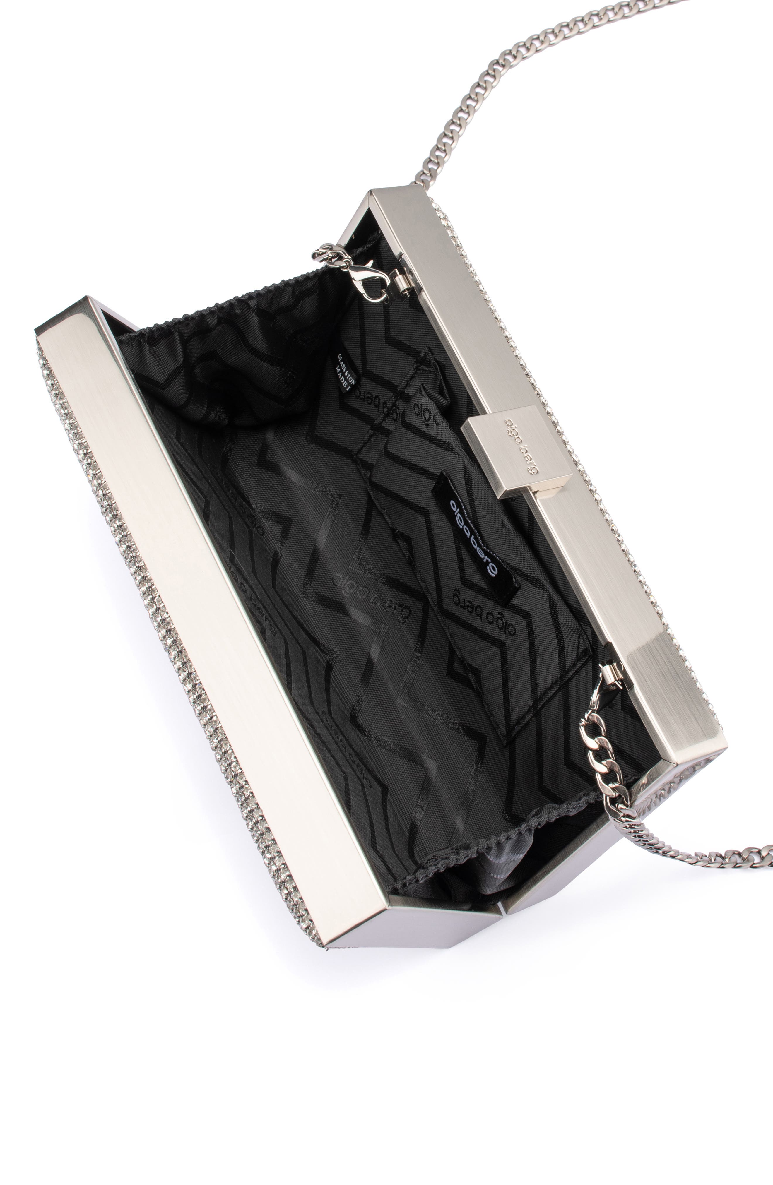 Olga Berg Stef Crystal Box Frame Clutch, Alternate, color, Silver
