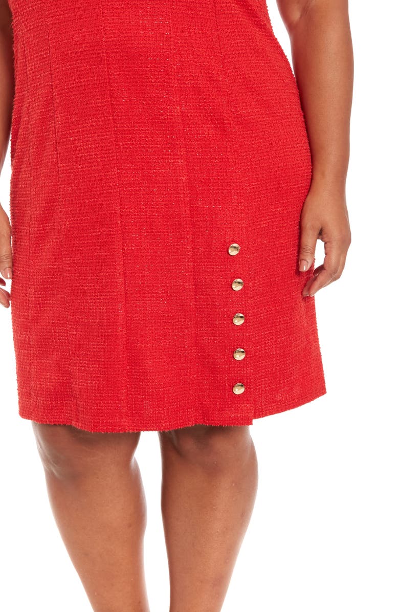 London Times Short Sleeve Side Button Bouclé Sheath Dress, Alternate, color, Red