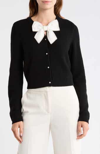 Alice + Olivia Dollie Pearly Bow Wool Blend Crop Cardigan