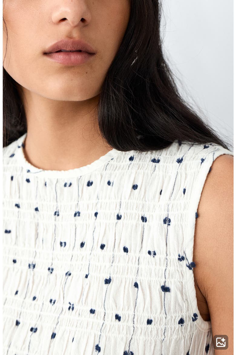 Embroidered Ruched Shell, Alternate, color, OFF WHITE